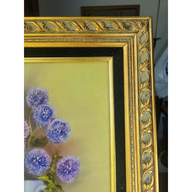 VTG Floral Still Life Canvas Painting Ornate Gilt Frame 16x12 Bouquet Signed For Sale - Image 6 of 15