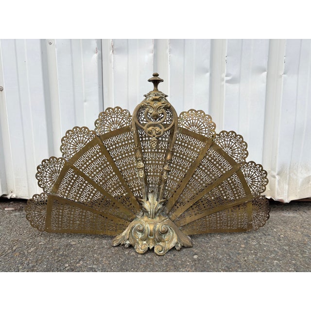 Antique Art Nouveau Openwork Brass Fireplace Screen For Sale - Image 18 of 18