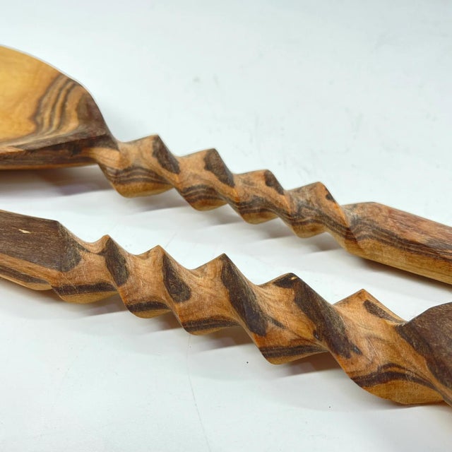 African Early 20th Century Maasai Olivewood Serving Spoon and Fork Set Kenya For Sale - Image 3 of 6
