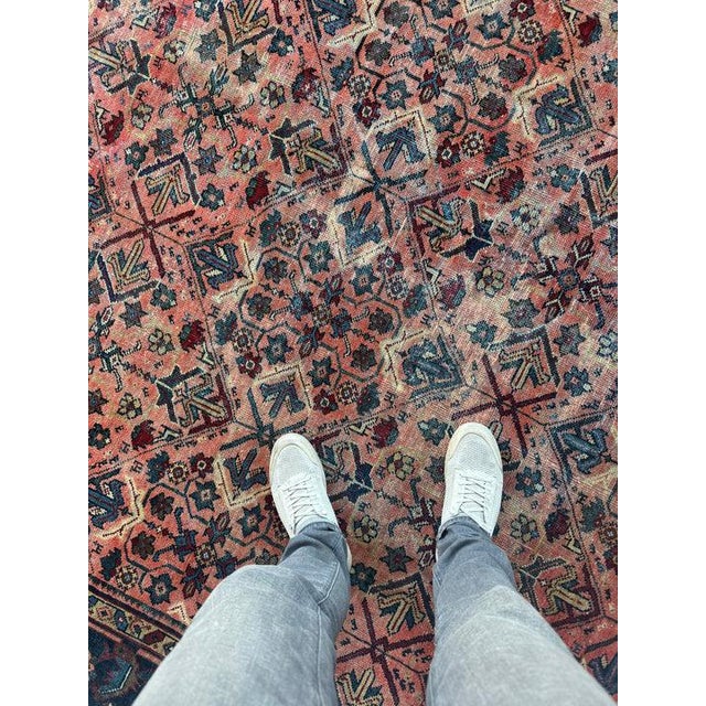 Name: DIVINE Designer Antique Lattice Mahal in Deep Yet Muted Coral, Greens, Taupe, Turquoise, Navy Size: 9 x 12 Age:...