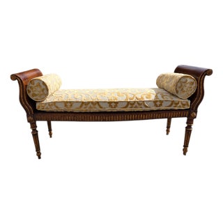 1990s John Richards Window Bench Settee French Regency Damask Neo Classical Ottoman For Sale