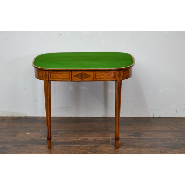 English 19th Century Neoclassical Demi-Lune Game Table with Inlaid Apron For Sale - Image 10 of 12