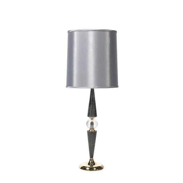 1960s Mid-Century Tapered Brass & Silver Cerused Walnut Table Lamps W/ Sphere Detail For Sale - Image 4 of 15