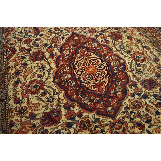 Traditional 1920s Ivory Red Medallion Classic Antique Persian Isfahan Rug 4'8" X 6'10" Handknotted Wool Carpet For Sale - Image 3 of 6