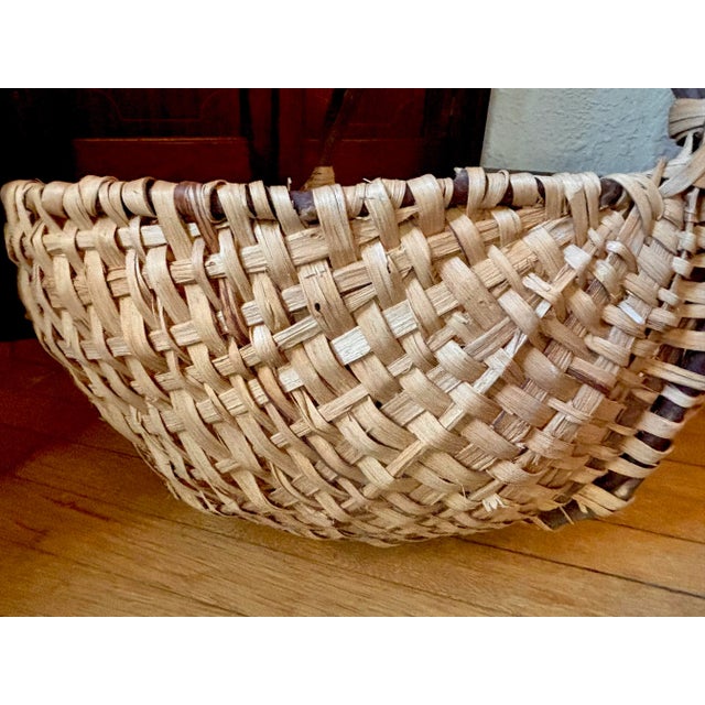 Wood Antique Extra Large Market Basket With Twig Handle For Sale - Image 7 of 11