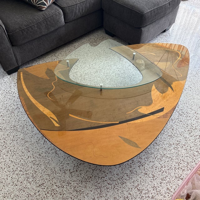 1980s Carlo Malnati MCM Triangle Glass Platter Coffee Table For Sale - Image 12 of 18