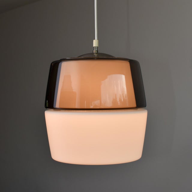 Vintage Peill & Putzler Mid Century Modern Smoked Glass Pendant Light Modernist | Amethyst Purple Color Block Ceiling Lamp For Sale - Image 10 of 12