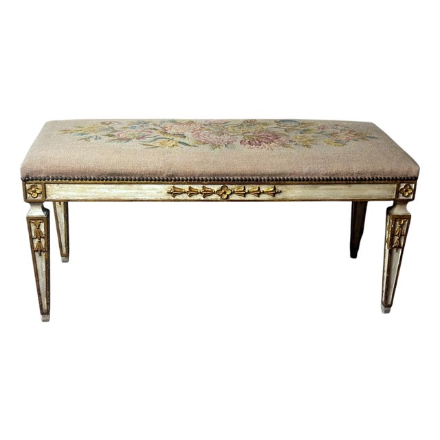Early 20th Century French Louis XVI Style Lacquered Wood Settee With Needlepoint Upholstery For Sale