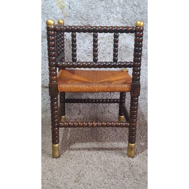 Wood 19th Century Louis XIII Style Fireside Chair in Turned Wood and Woven Rush For Sale - Image 7 of 15