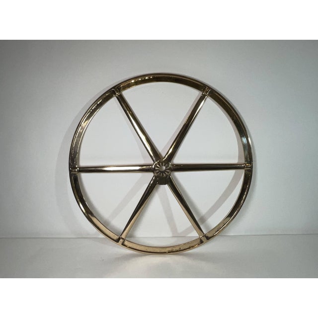 Metal Large Brass Ships Wheel For Sale - Image 7 of 9