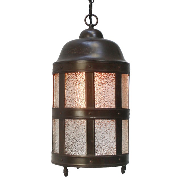 Metal Dutch Arts & Crafts Brass and Glass Cathedral Hall Lantern, 1920s For Sale - Image 7 of 8