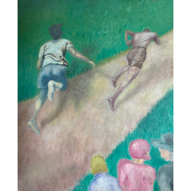 Vintage 1965 Oil Painting of Football Players in Action For Sale - Image 4 of 9