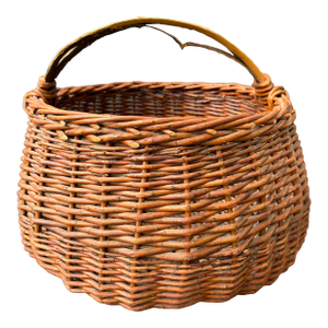 Large Antique Hand Woven Willow Gathering Basket Branch Handle