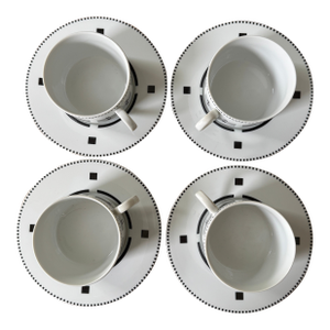 Swid Powell, Tuxedo Pattern, Teacups and Saucers