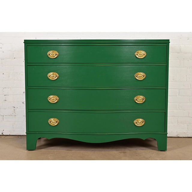 Federal Green Lacquered Mahogany Serpentine Front Dresser Chest by West Michigan Furniture, Newly Refinished For Sale - Image 15 of 15