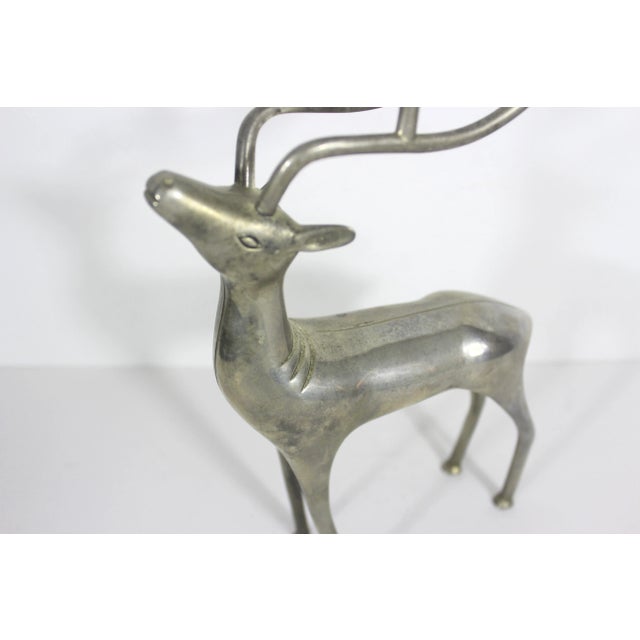 Silver Mid Century Modern Silver Reindeer Candle Holder Candelabra Christmas For Sale - Image 8 of 9