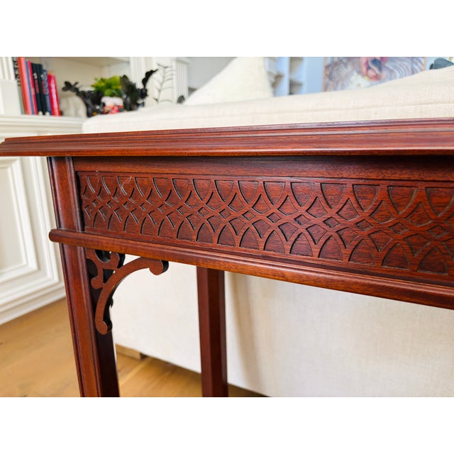 Brown Vintage Councill Craftsmen Mahogany Chippendale Fretwork Console Table For Sale - Image 8 of 11