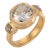 Vintage Gia 3.52 Carat Old Mine Cut Diamond 18k Yellow Gold Trilogy Ring, Size 6 For Sale