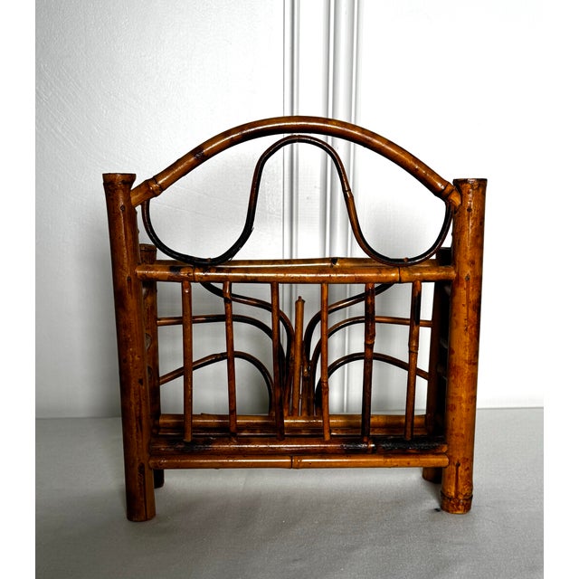 Mid 20th Century Vintage Coastal Burnt Bamboo Letter Holder Desk Accessory For Sale - Image 5 of 12