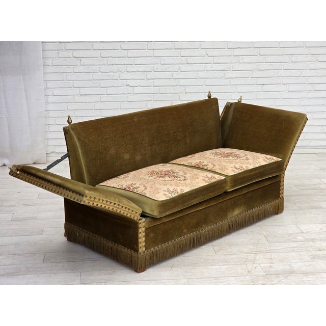 Danish 2-Seater Spanish Drop Arm Sofa in Furniture Velour, 1970s For Sale - Image 9 of 18