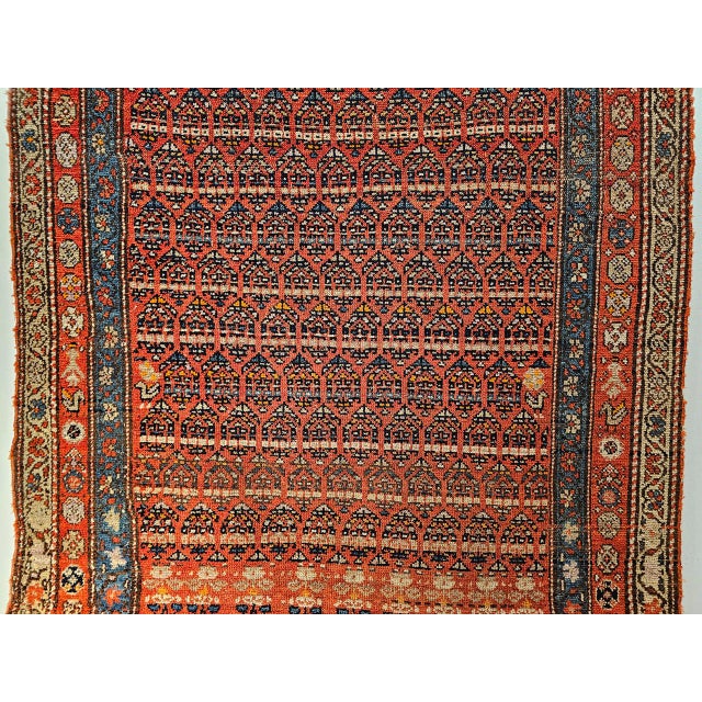 Red Vintage Persian Kurdish Bidjar Wide Runner Rug, Hand-Knotted Wool, Paisley Pattern, Terracotta & Blue, 4x11 For Sale - Image 8 of 12