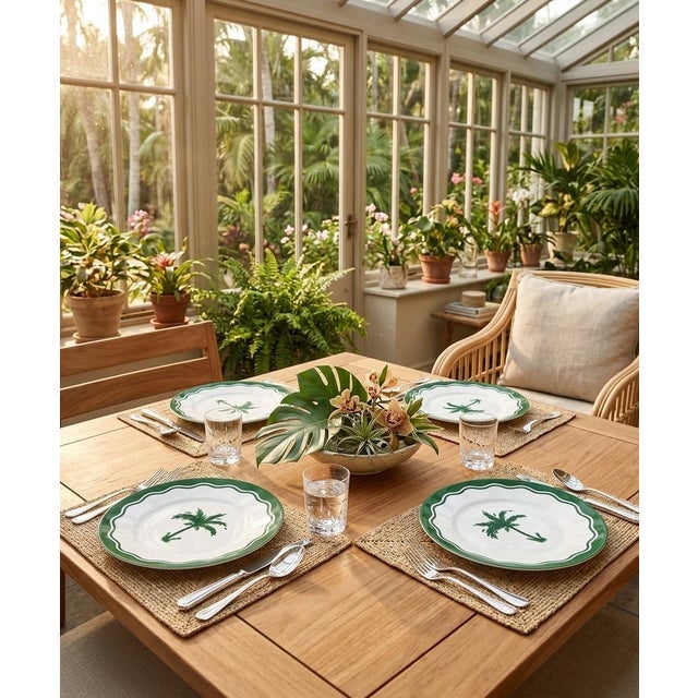 Anthropologie X Fern & Co. Tropical Palm Scalloped Dinner Plates - Set 4 For Sale - Image 12 of 12