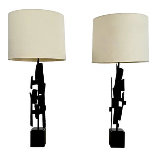1960s Richard Barr Iron Brutalist Table Lamps for Laurel Lamp Co. - a Pair For Sale
