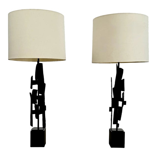 1960s Richard Barr Iron Brutalist Table Lamps for Laurel Lamp Co. - a Pair For Sale