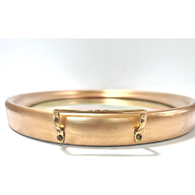 Wood 1960s Oval Brass Gallery Tray With Designer Floral Fabric Insert & Velvet Back For Sale - Image 7 of 12