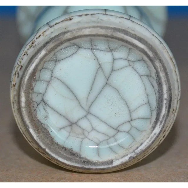 Late Qing Chinese Monochrome Crackle Glaze Celadon Porcelain Vase For Sale - Image 4 of 5