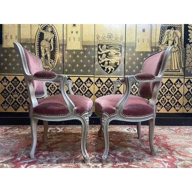 Set of Louis Xv Style Cabriolet Armchairs in Velvet For Sale - Image 4 of 6
