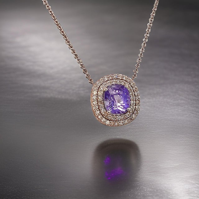 Metal Natural Sapphire Diamond Pendant 18" 14k WG 3.84 TCW Certified For Sale - Image 7 of 12