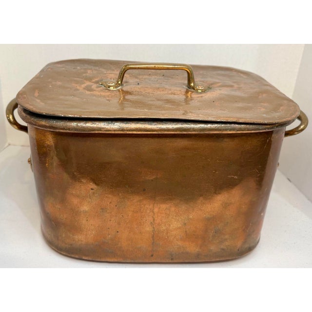 Stately Large Antique French Copper Cooking Box With Lid and Brass Handles. Would Also Make A Very Stylish Beverage Cooler...