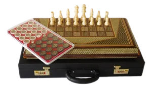 Geometric Marquetry Chess & Backgammon Set, Gold-Tone Inlay, One-of-One