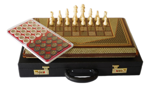 Khatam Marquetry Chess & Backgammon Set, Gold Geometric Inlay, One-of-One