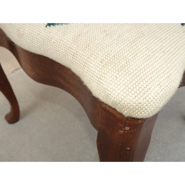 Vintage French Provincial Floral Queen Anne Needlepoint Footstool ~ Bench For Sale - Image 15 of 15