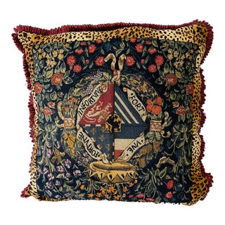 Vintage Boho Italian Renaissance Tapestry Textile Pillow For Sale