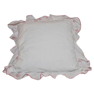 Vintage Rose Patterned Ruffled Cushion For Sale