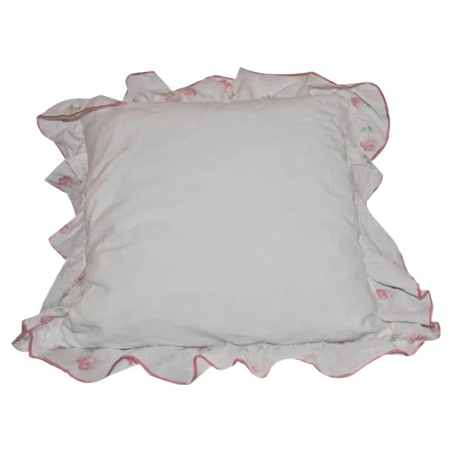 Vintage Rose Patterned Ruffled Cushion For Sale