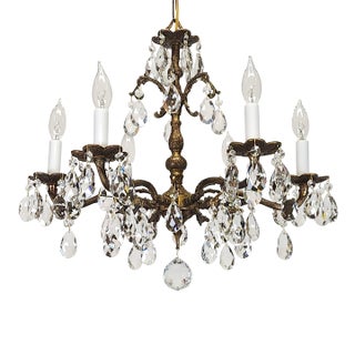 Vintage 6 Arm 6 Light Dark Patina Swanky Brass Cut Lead Glass Crystal Chandelier For Sale