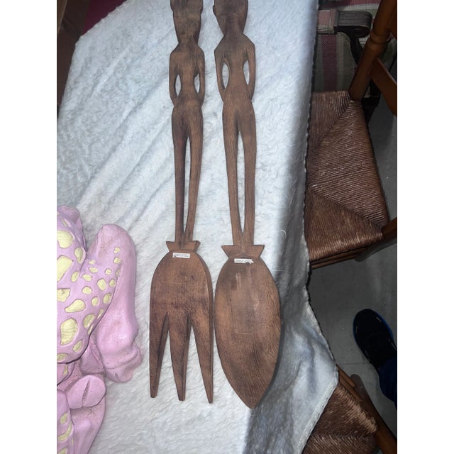 1950s African Carved Spoon and Fork Decor - Set of 2 For Sale - Image 5 of 8