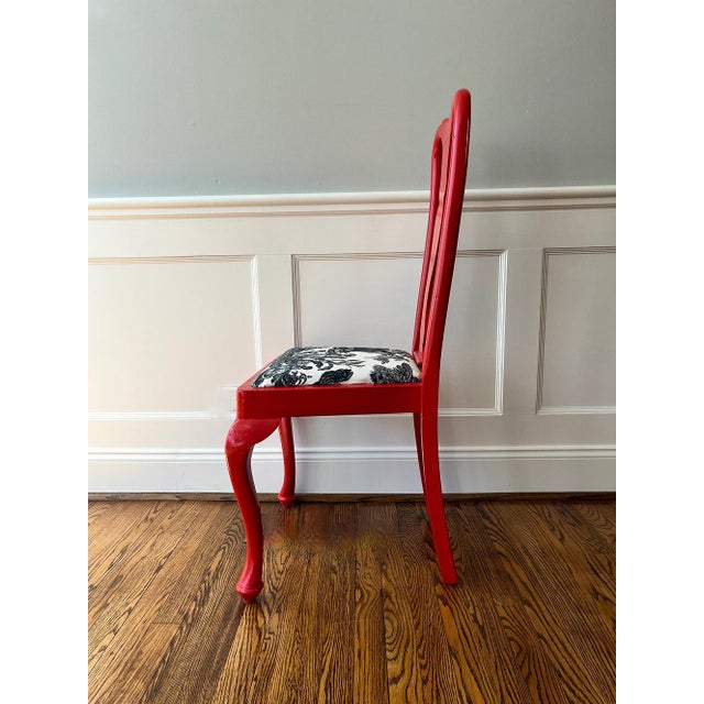 This pair of early 20th century, Queen Anne style chairs are newly lacquered in "Chinese Red" and the seats have been...