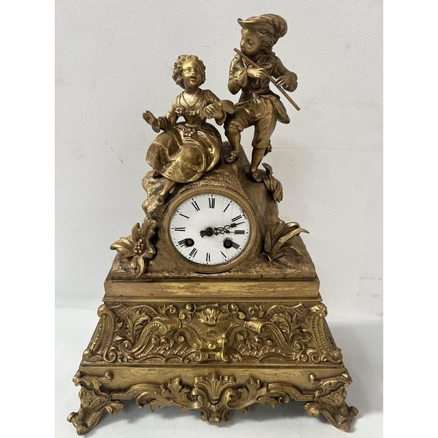 Gold Romantic Gilt Bronze Clock, 19th Century For Sale - Image 8 of 13
