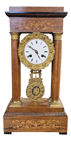 Empire Inlaid Walnut Portal Clock, France, 1850s