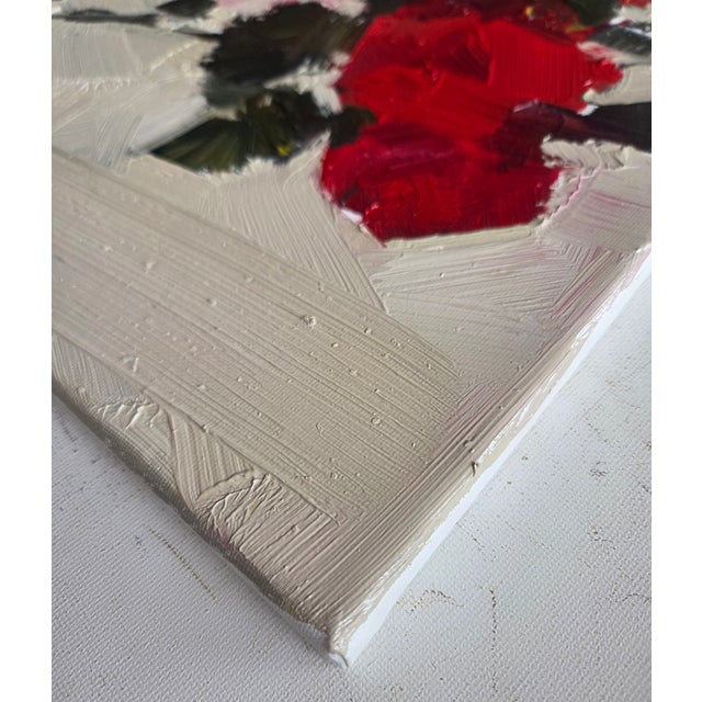 Impressionist Red Floral Oil Painting by Impressionist Artist Vivek Mandalia For Sale - Image 3 of 3