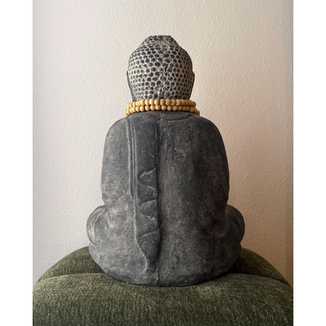 Arhaus Arhaus Seated Buddha Cast Stone Sculpture With Prayer Beads For Sale - Image 4 of 6
