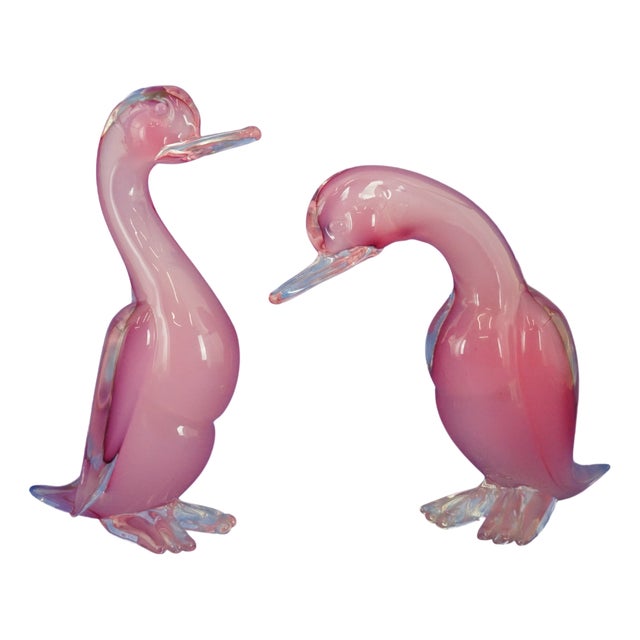 Large 20th Century Ducks in Pink Sommerso Glass by Archimede Seguso, Murano, Italy, Set of 2 For Sale