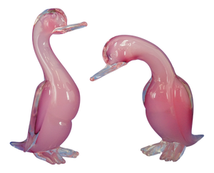 Large 20th Century Ducks in Pink Sommerso Glass by Archimede Seguso, Murano, Italy, Set of 2