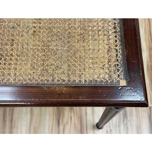 Vintage Carved Wood Caned Game Table With Inset Glass Top For Sale - Image 9 of 11