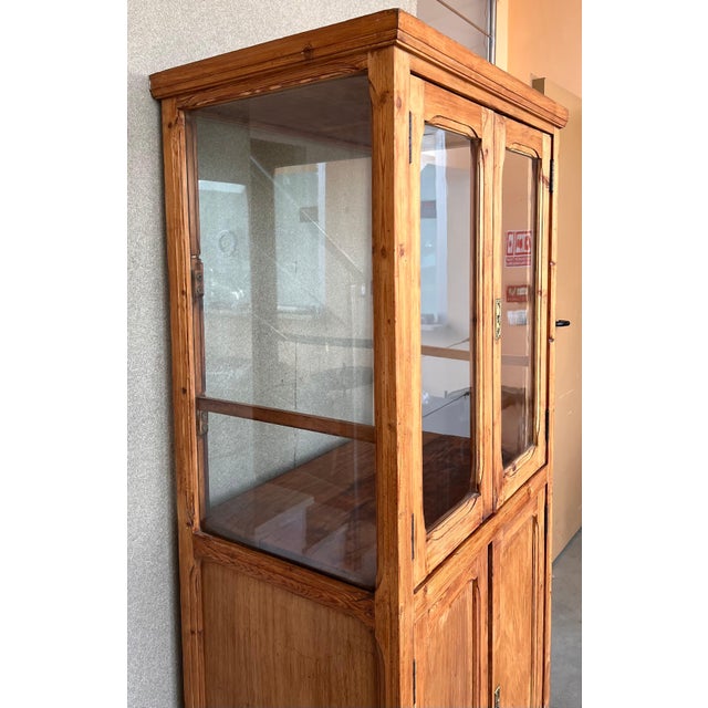 Spanish 19th Century Large Cupboard or Bookcase with Glass Vitrine, Pine, Spain Restored For Sale - Image 3 of 18